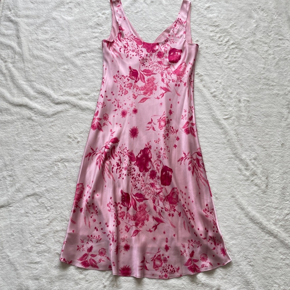 Reformation Lila Silk Midi Dress Milla Floral Pink V-Neck Slip Dress Large - Picture 3 of 10